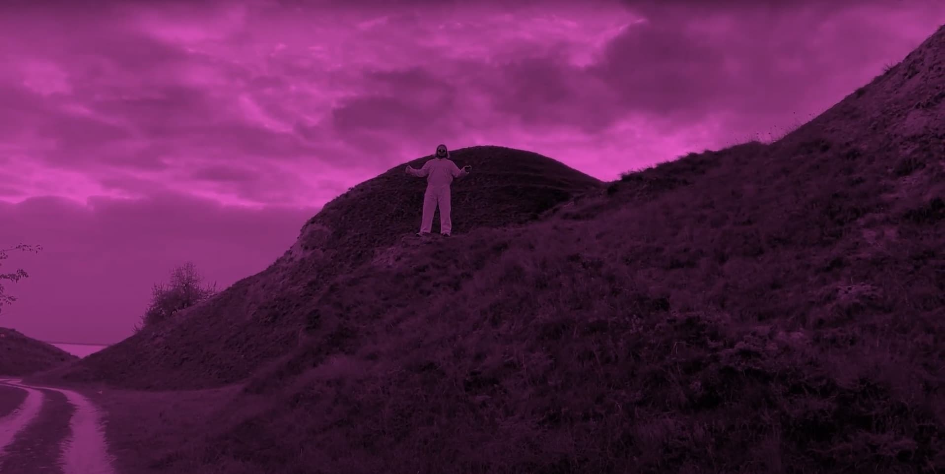 Landscape study, magenta duotone color grade over a hillside path