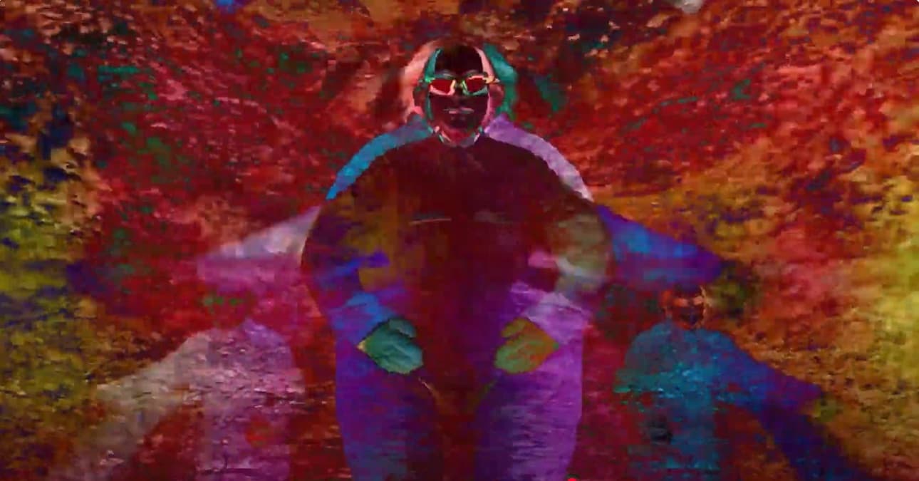 Landscape study, thermal heat-map color effect over walking figures