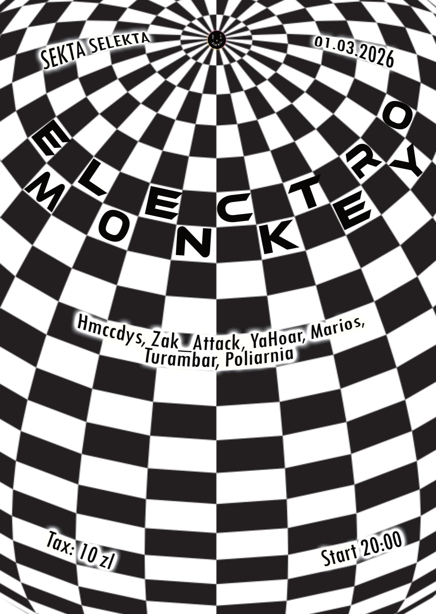 ELECTRO MONKEY — Sekta Selekta checkerboard event poster