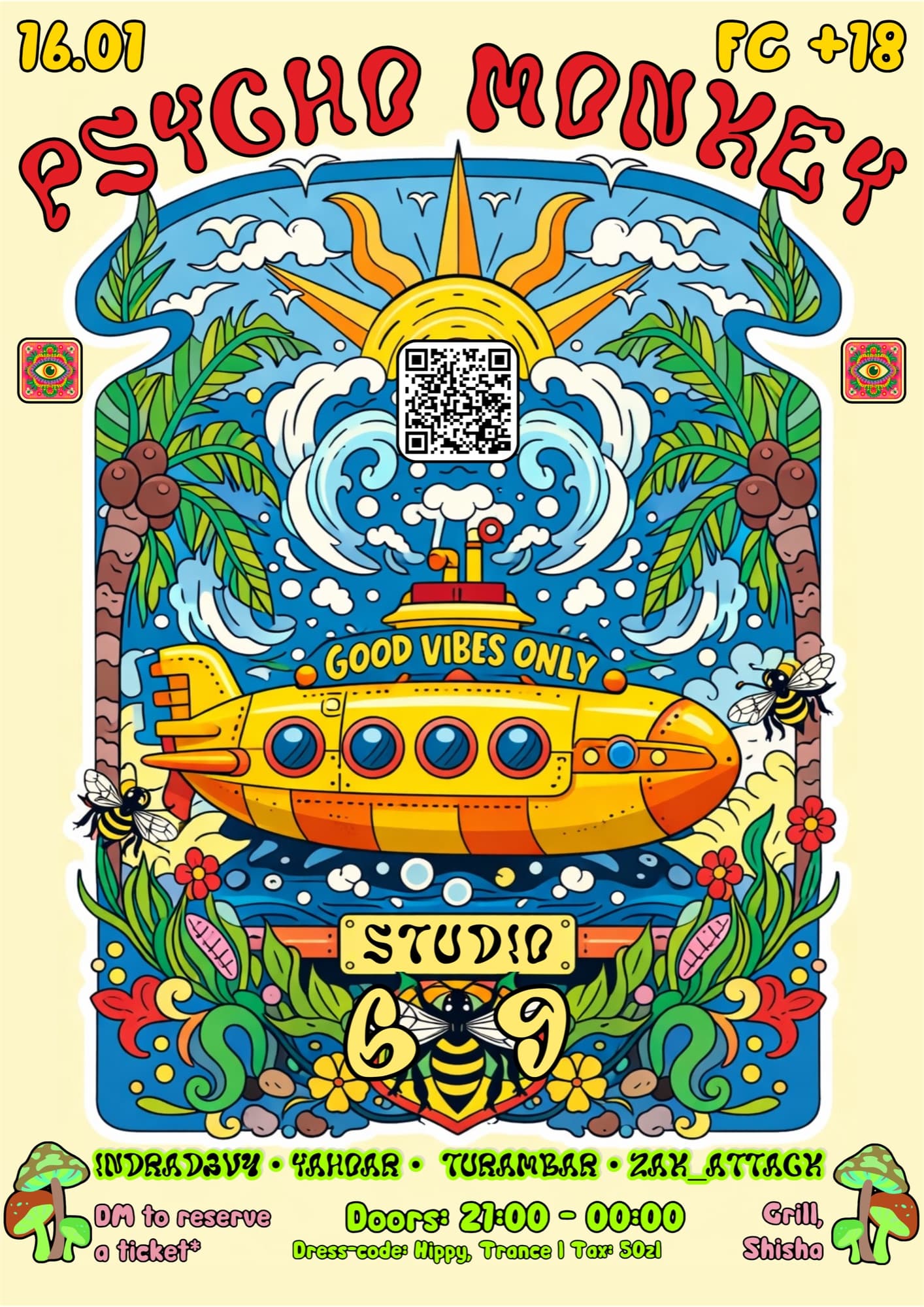 PSYCHO MONKEY event poster, Studio 69