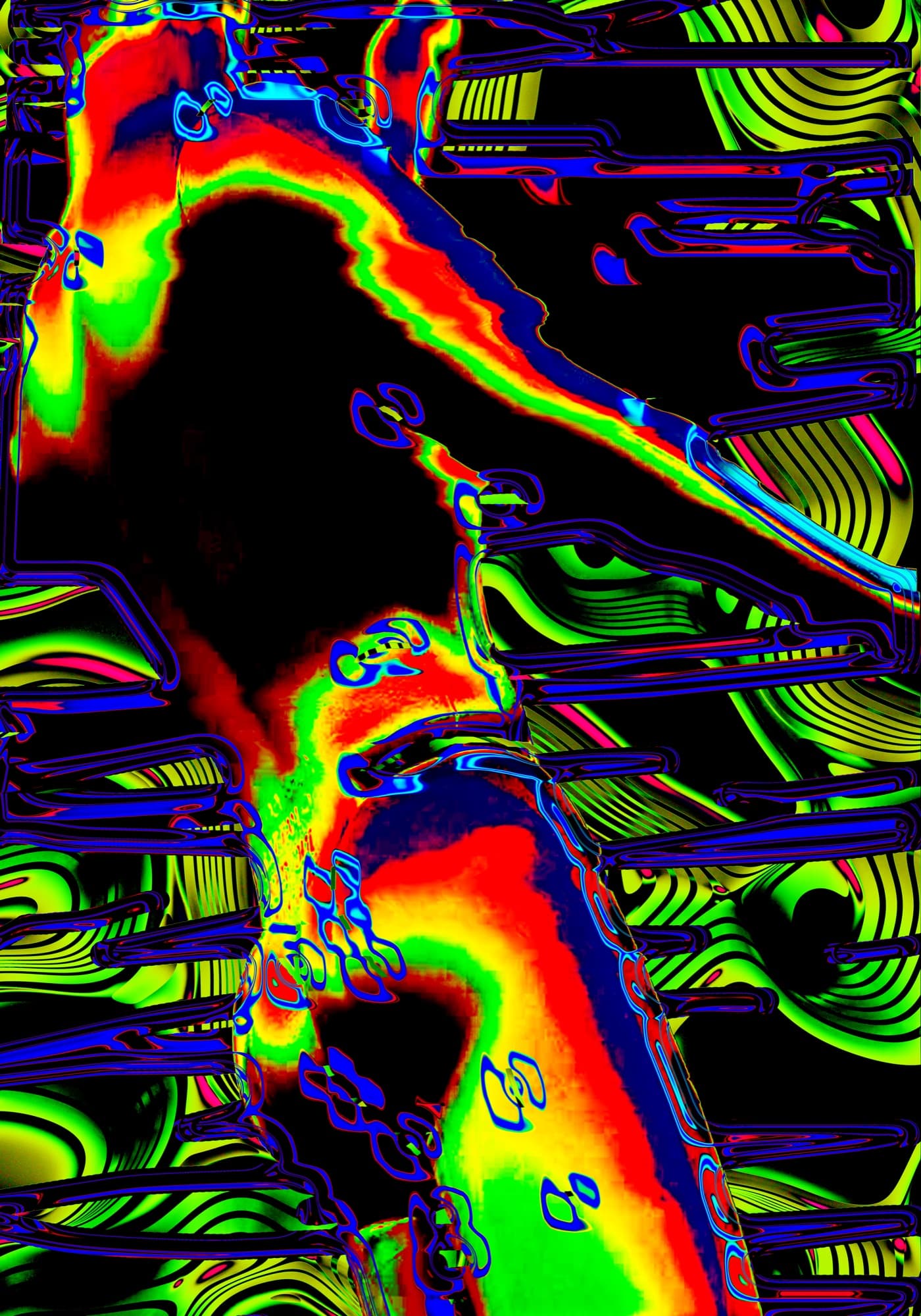 Ultra Ken artwork for Tres Bienski party, thermal color-grade study III