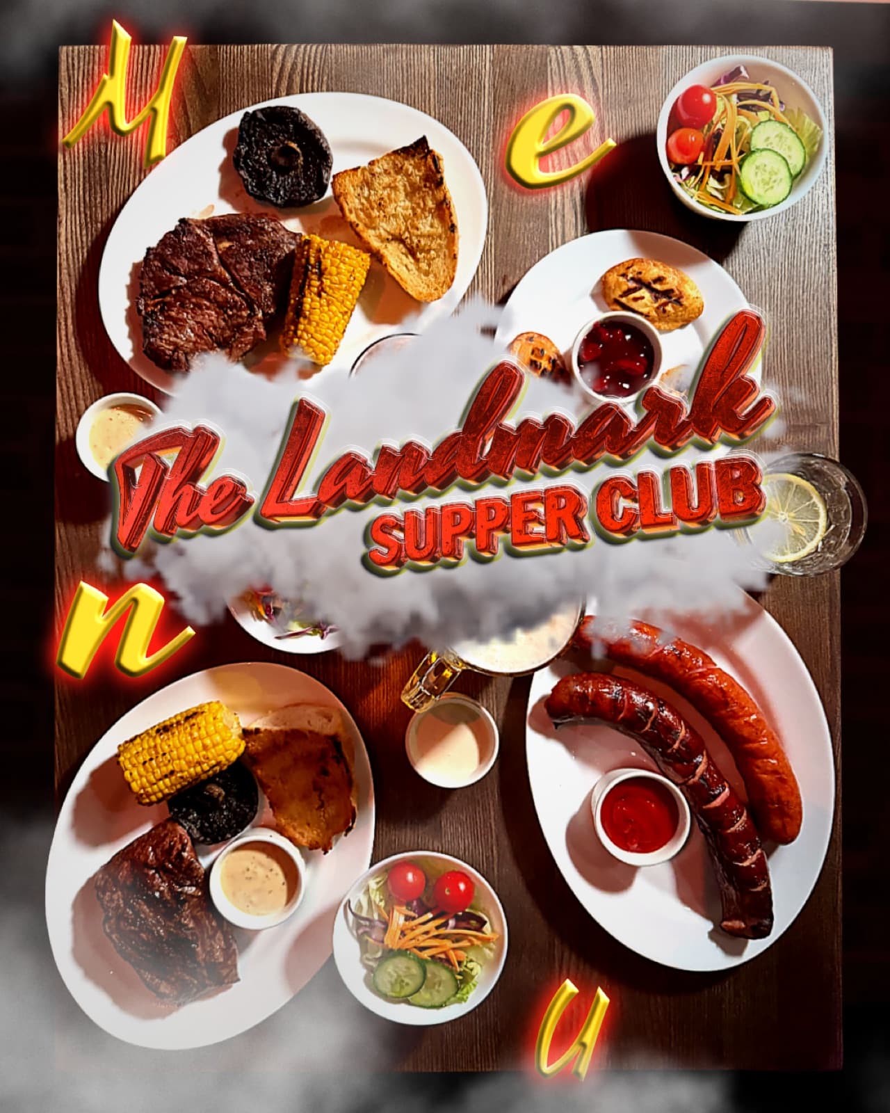 Menu cover — food photography collage with logo