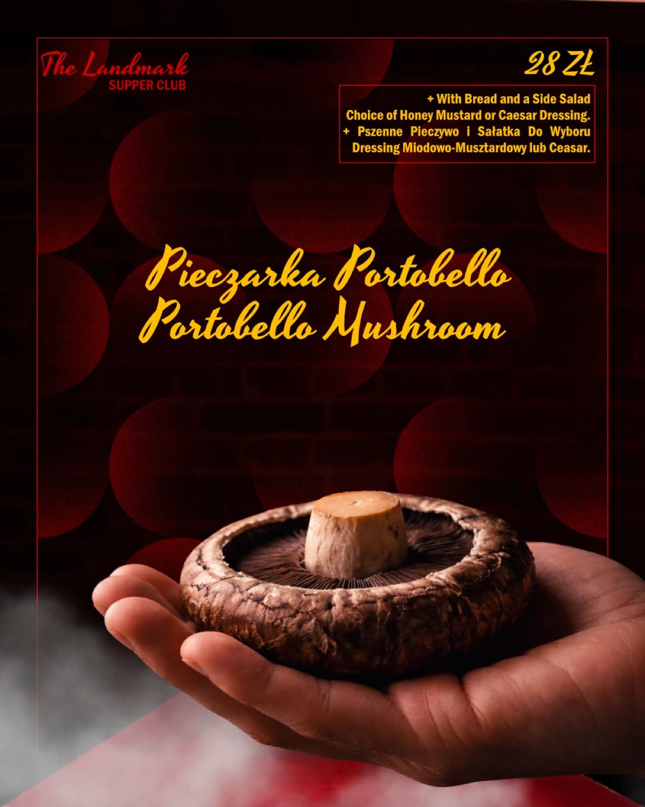 Menu page — Portobello mushroom, bilingual PL/EN