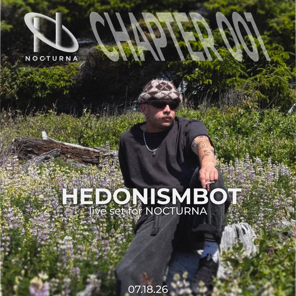 Hedonismbot × NOCTURNA SoundCloud cover, revised version 2.1 — same lockup as v2 with adjusted spacing